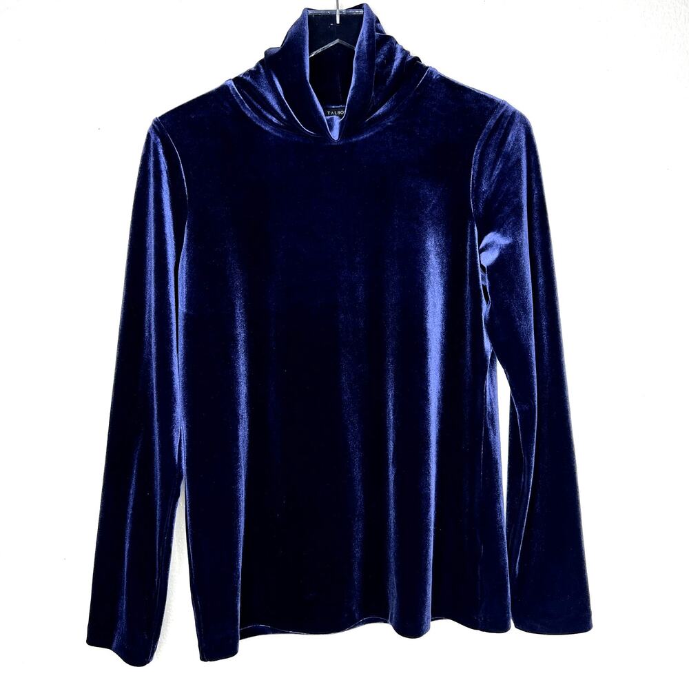 Talbots Navy Blue Velvet Turtleneck Blouse Top Long Sleeve SMALL